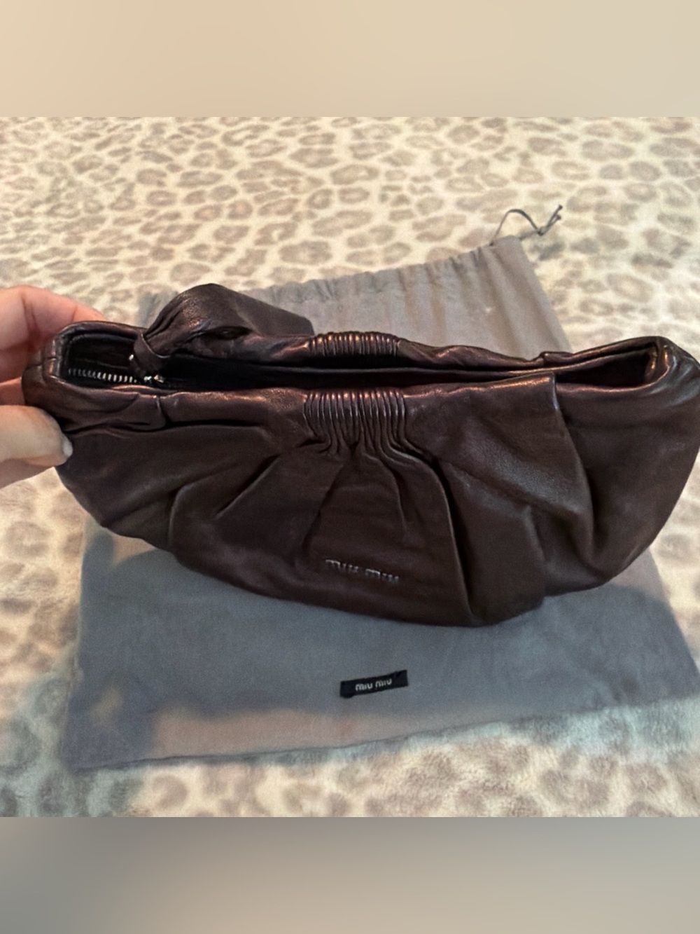Miu Miu Leather Wristlet Clutch Bag Metallic Rare - Picture 4 of 11
